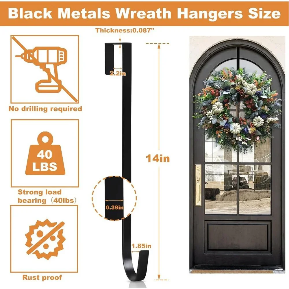 Durable 14-inch Wreath Hanger Set - 2 Pack, Perfect for Front Door Displays